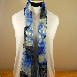 Elegant Blue, White and Gold Metalic Skinny Scarf Head Wrap